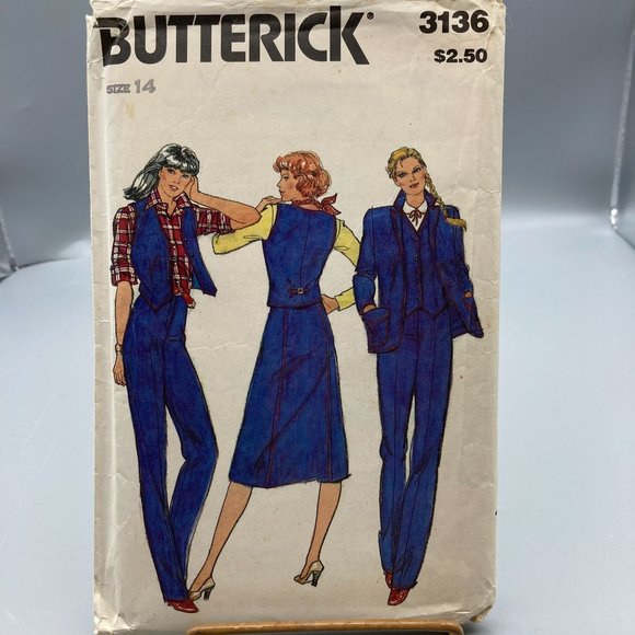 Vintage Sewing PATTERN Butterick 3136, Misses 1980s Jacket Vest Skirt and Pants - Picture 1 of 2